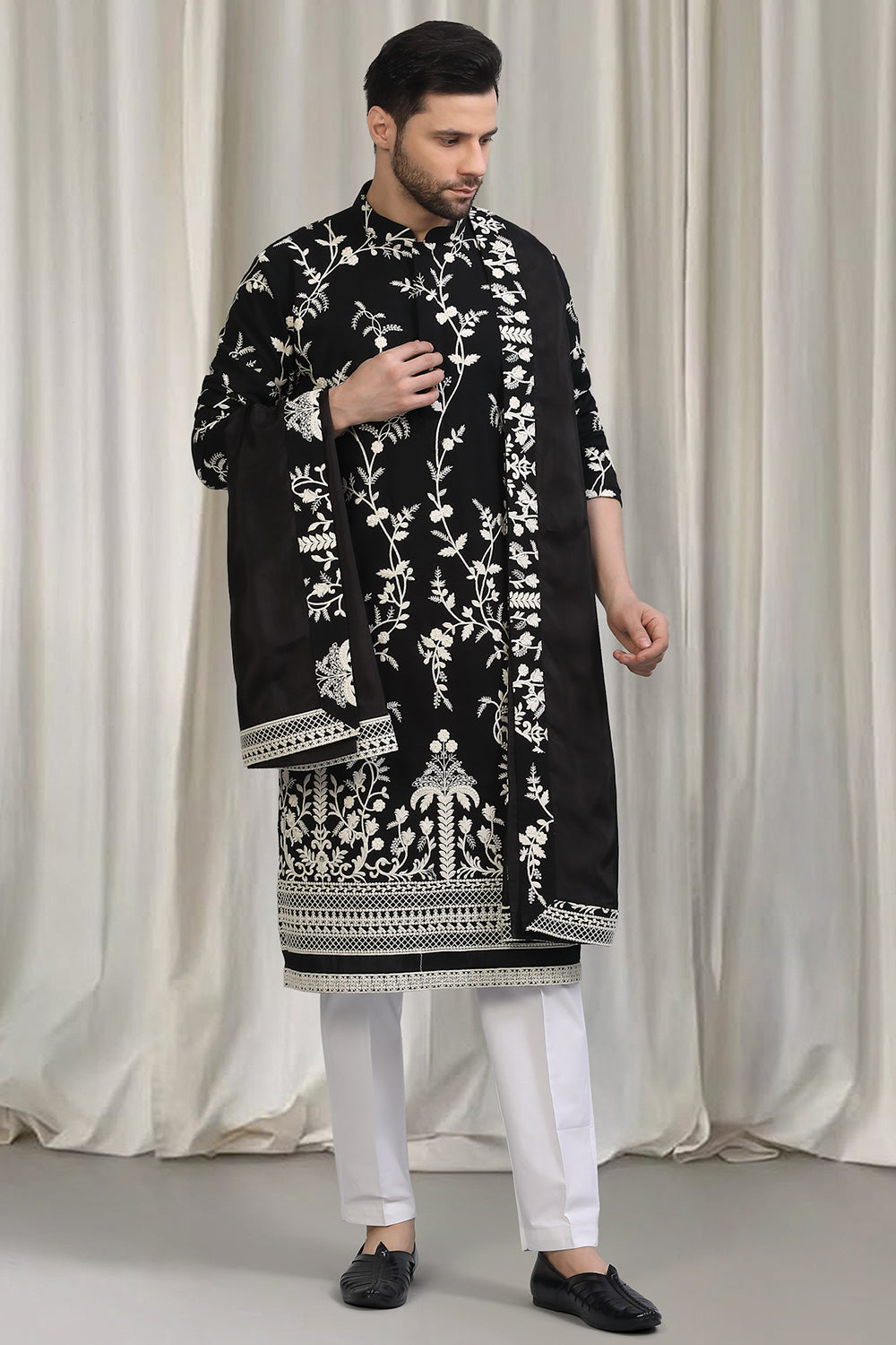 Phool Patti  Embroidered Kurta With Back Elastic Pants And Dupatta