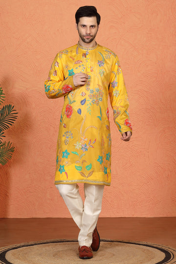 Phool Utsav  Printed  Embroidered Kurta with Back Elastic Pants