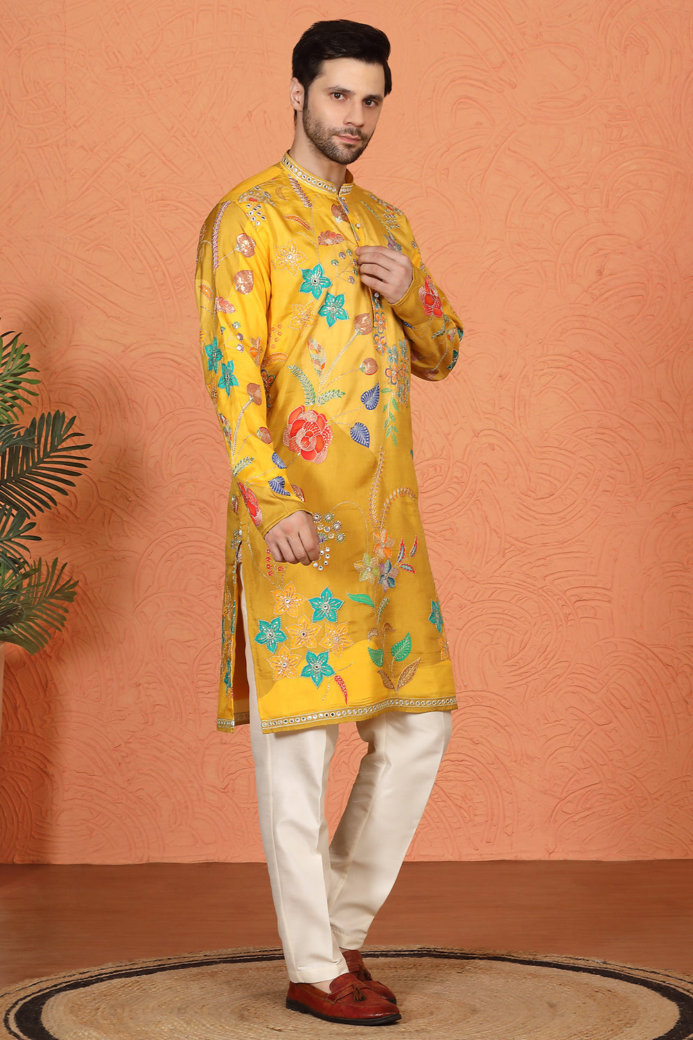 Phool Utsav  Printed  Embroidered Kurta with Back Elastic Pants