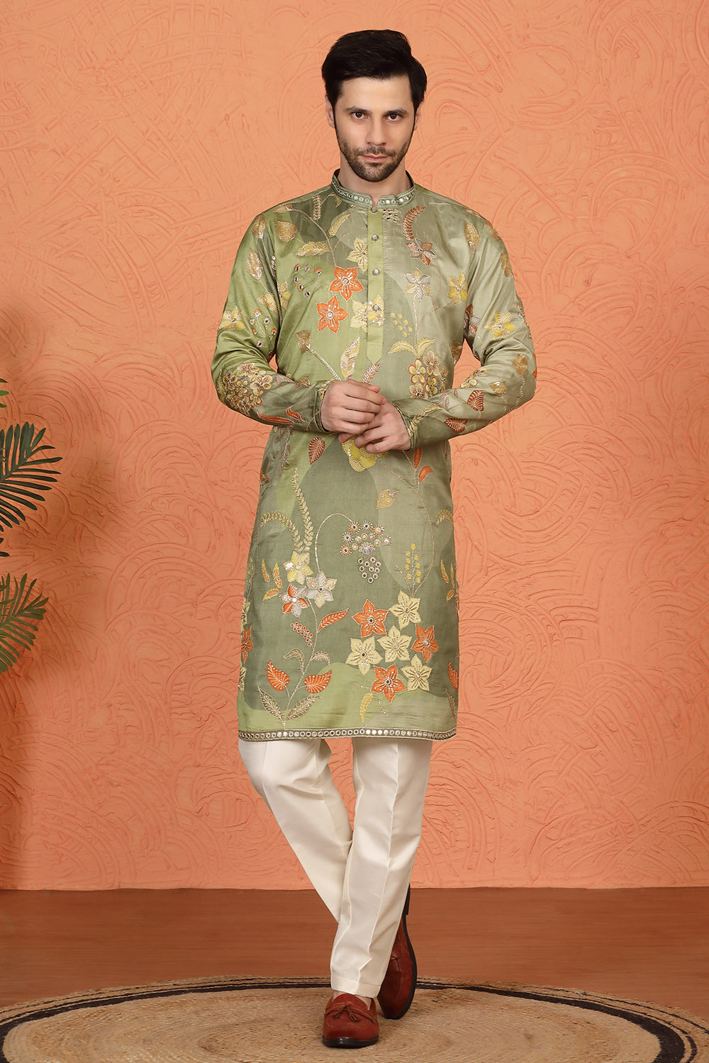 Phool Utsav  Printed  Embroidered Kurta with Back Elastic Pants
