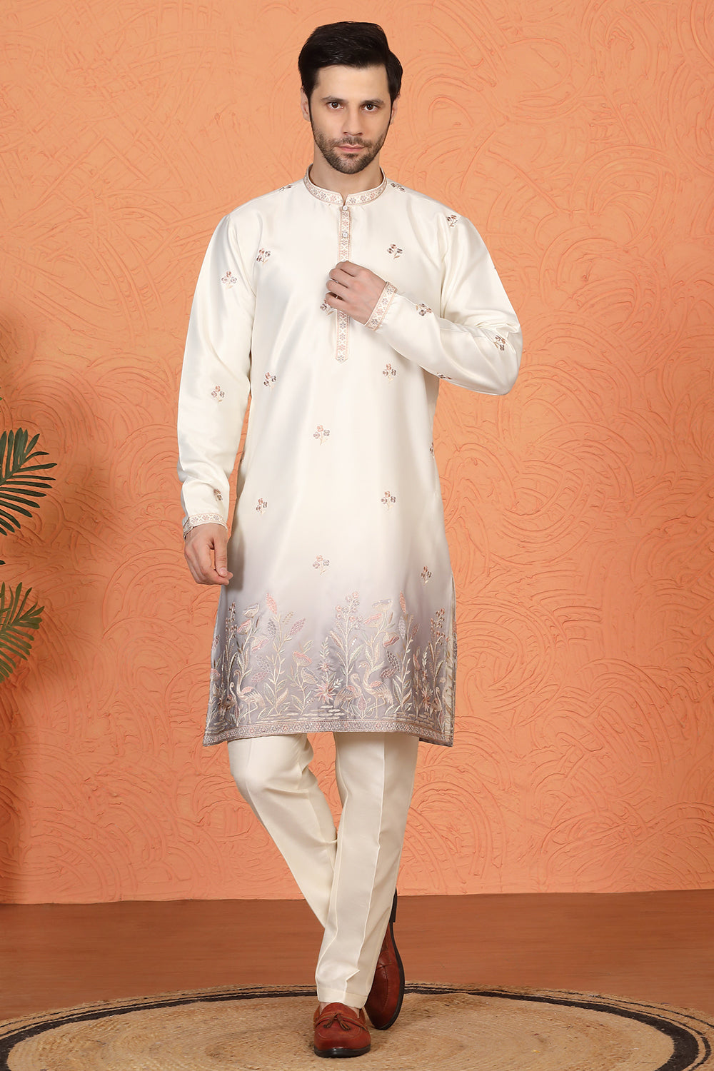 Phool Vatika Ombre  Embroidered Kurta with  Back Elastic Pants