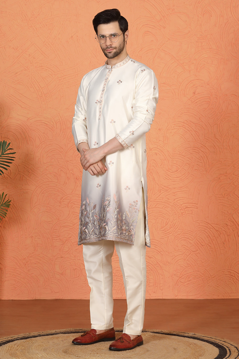 Phool Vatika Ombre  Embroidered Kurta with  Back Elastic Pants
