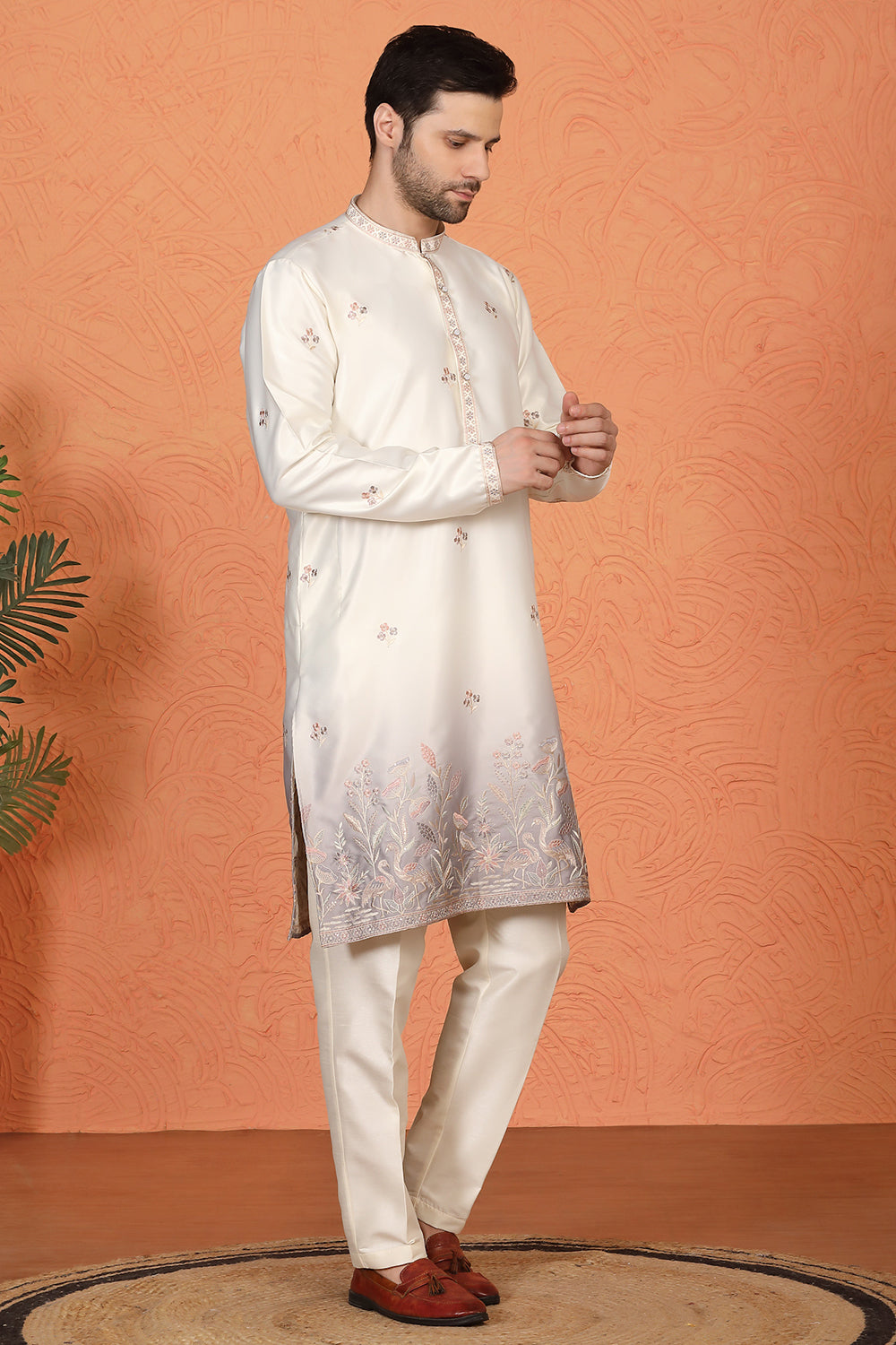 Phool Vatika Ombre  Embroidered Kurta with  Back Elastic Pants