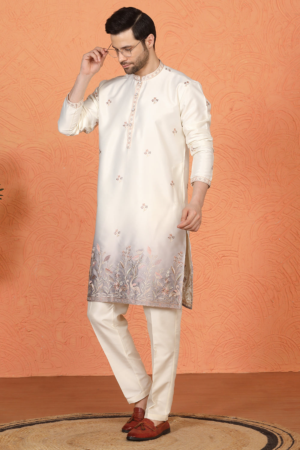 Phool Vatika Ombre  Embroidered Kurta with  Back Elastic Pants