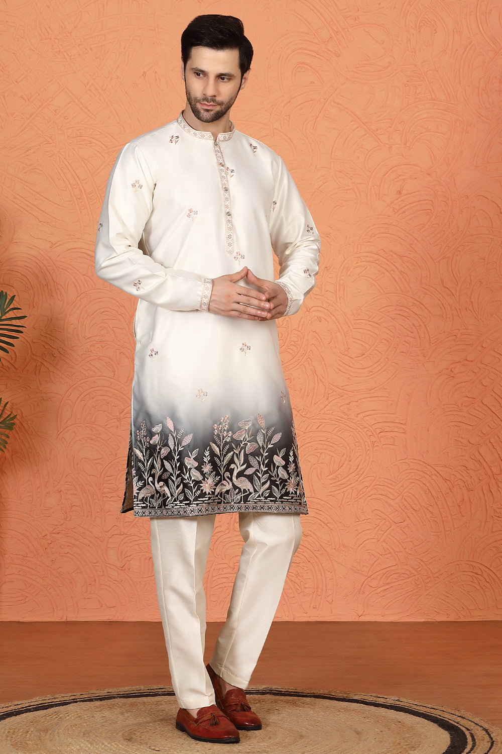 Phool Vatika Ombre  Embroidered Kurta with  Back Elastic Pants
