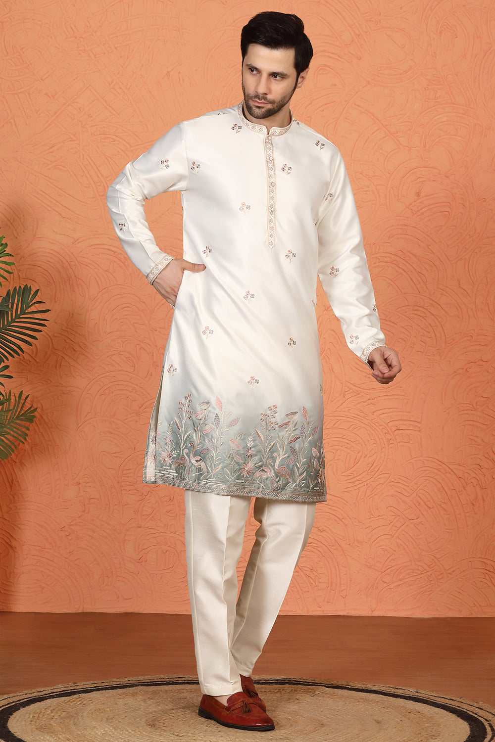 Phool Vatika Ombre  Embroidered Kurta with  Back Elastic Pants