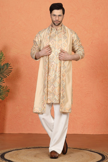 Prafullit  Embroidered Kurta  with Loose Fit Back Elastic Parallel Pants And Dupatta
