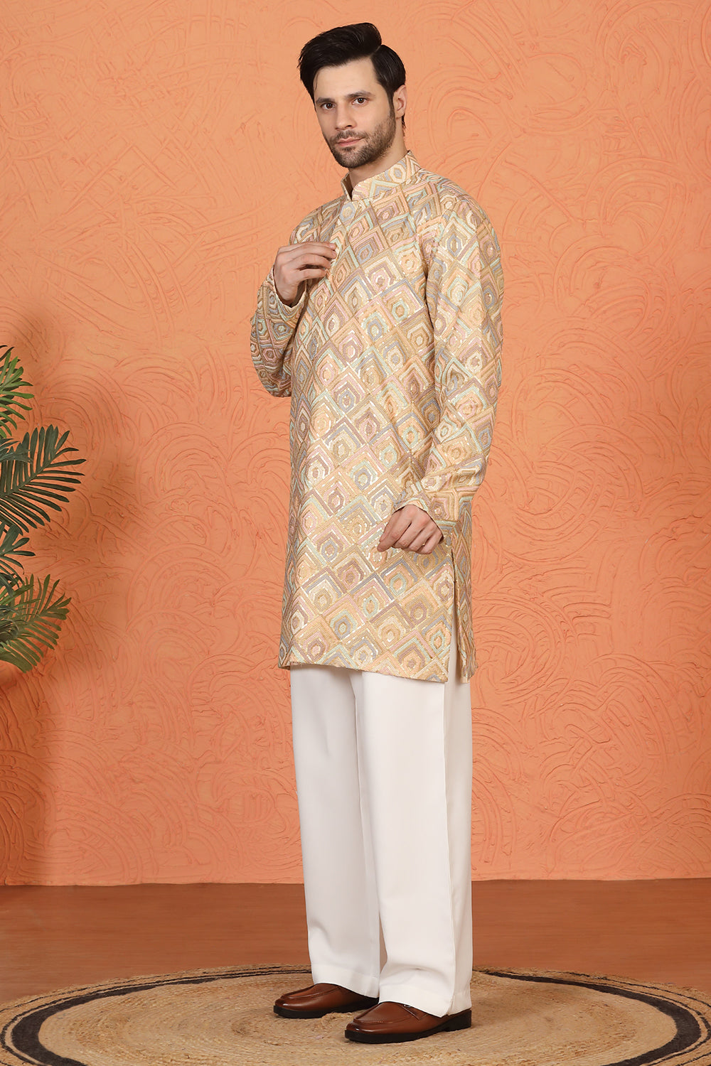 Prafullit  Embroidered Kurta  with Loose Fit Back Elastic Parallel Pants And Dupatta
