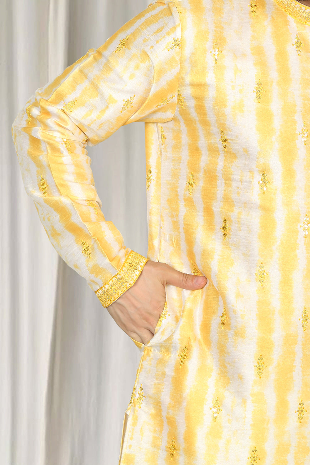 Prajwal Tie Dye  Embroidered Kurta With Back Elastic Pants