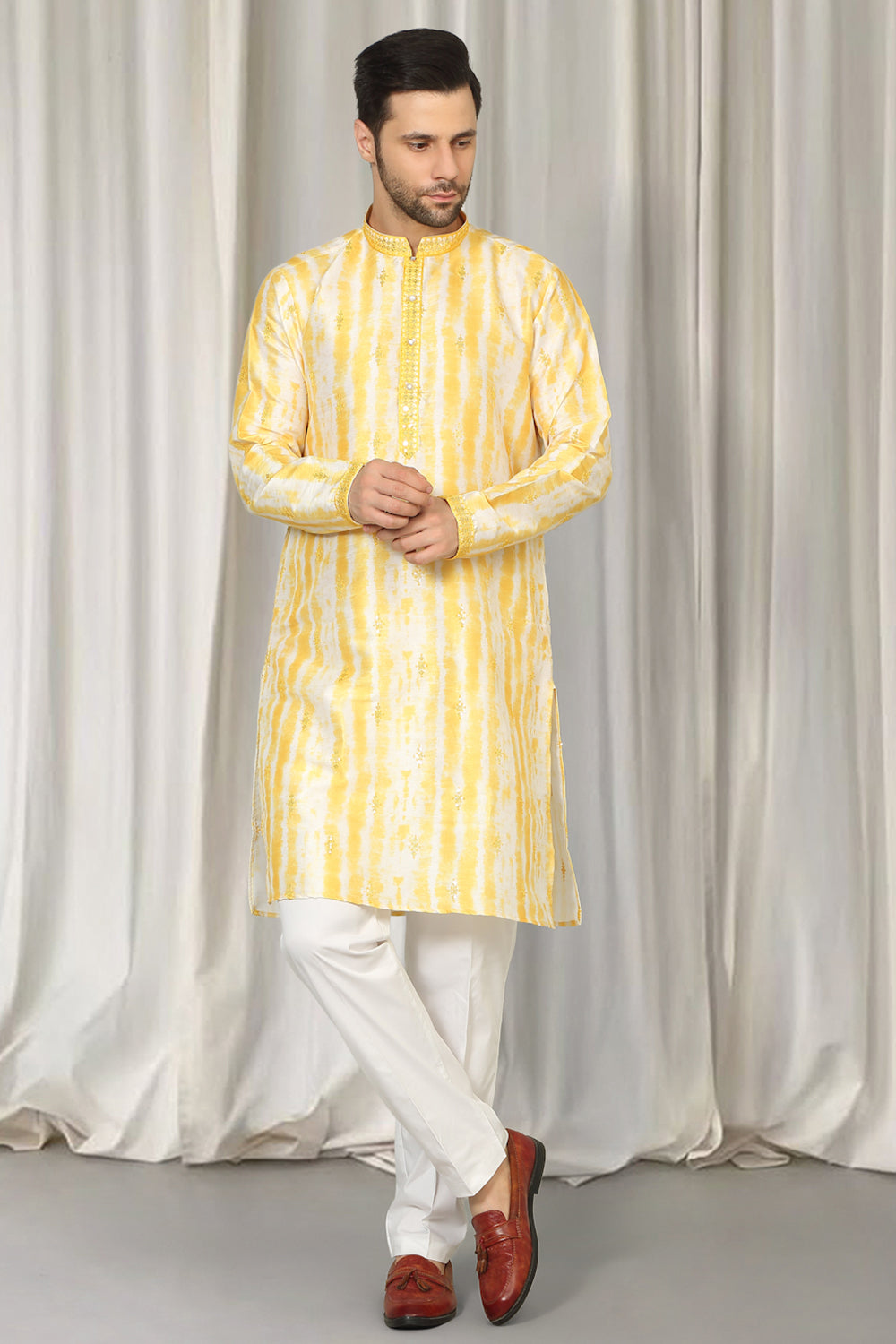 Prajwal Tie Dye  Embroidered Kurta With Back Elastic Pants