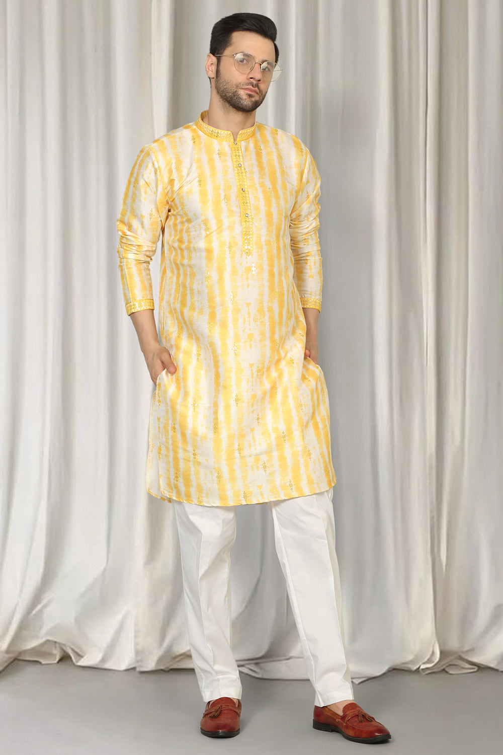Prajwal Tie Dye  Embroidered Kurta With Back Elastic Pants