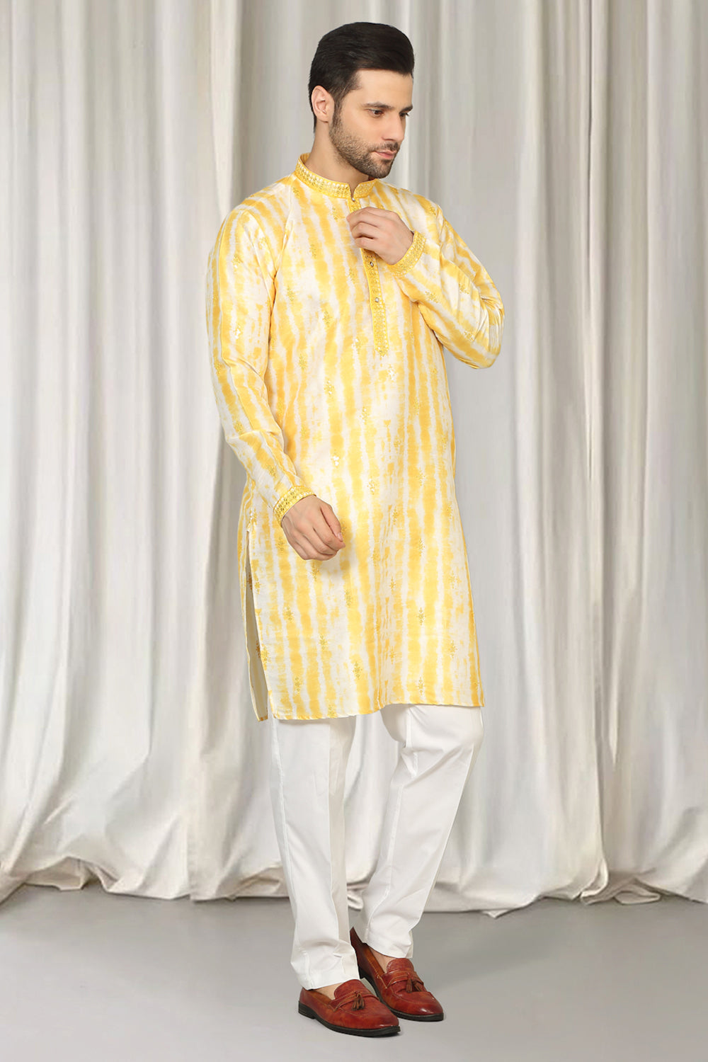 Prajwal Tie Dye  Embroidered Kurta With Back Elastic Pants
