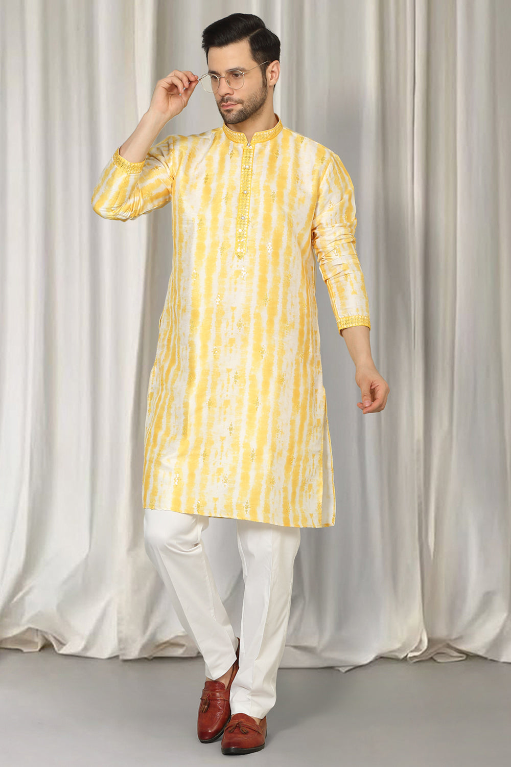 Prajwal Tie Dye  Embroidered Kurta With Back Elastic Pants