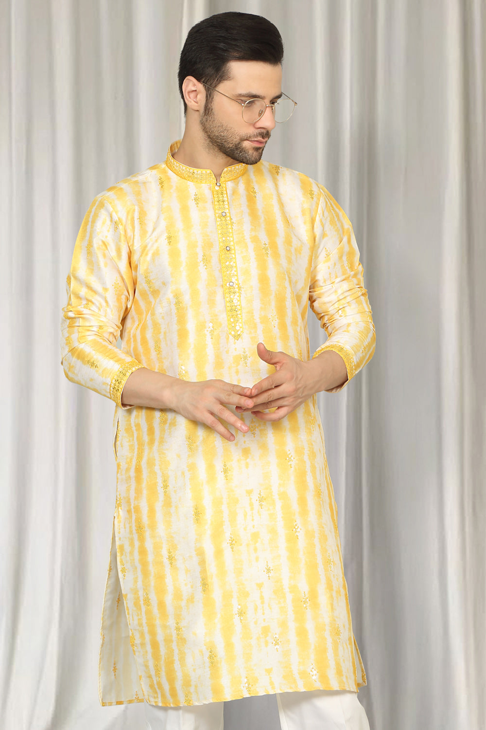 Prajwal Tie Dye  Embroidered Kurta With Back Elastic Pants