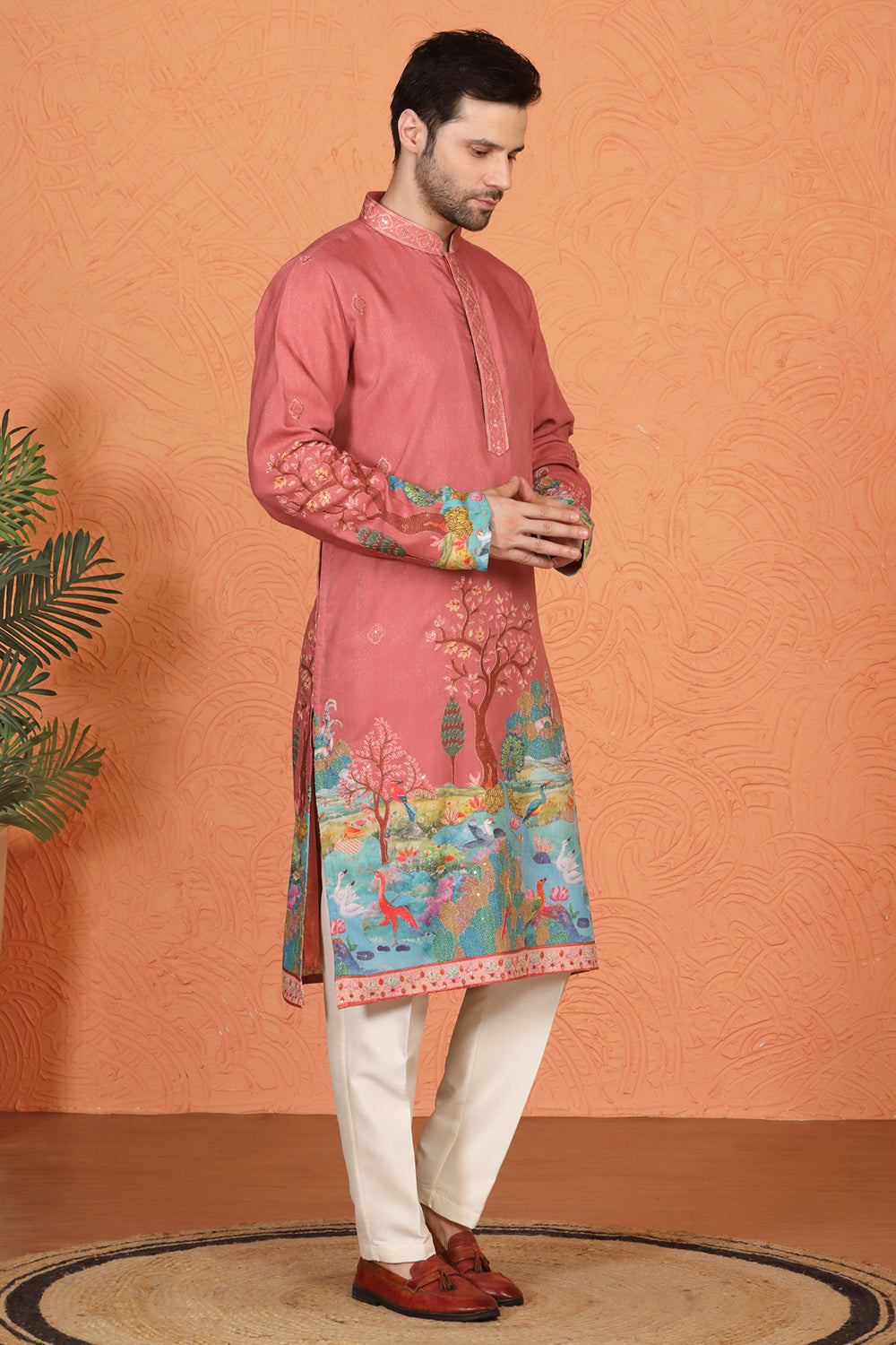 Printed Embroidered Kurta with  Back Elastic Pants
