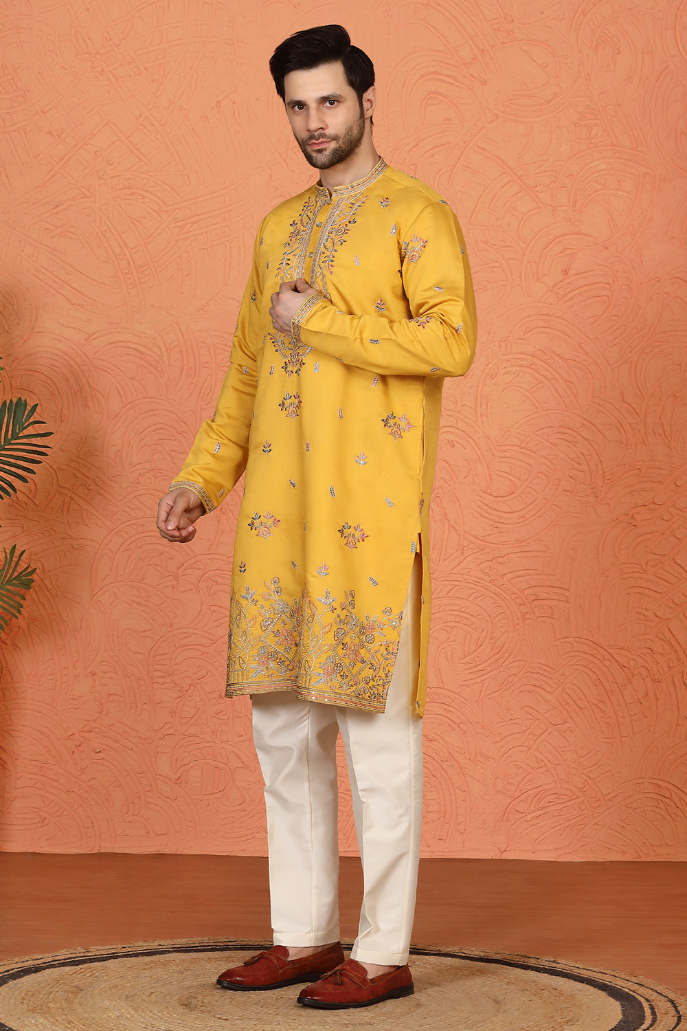 Pushp Gram Embroidered Kurta with  Back Elastic Pants