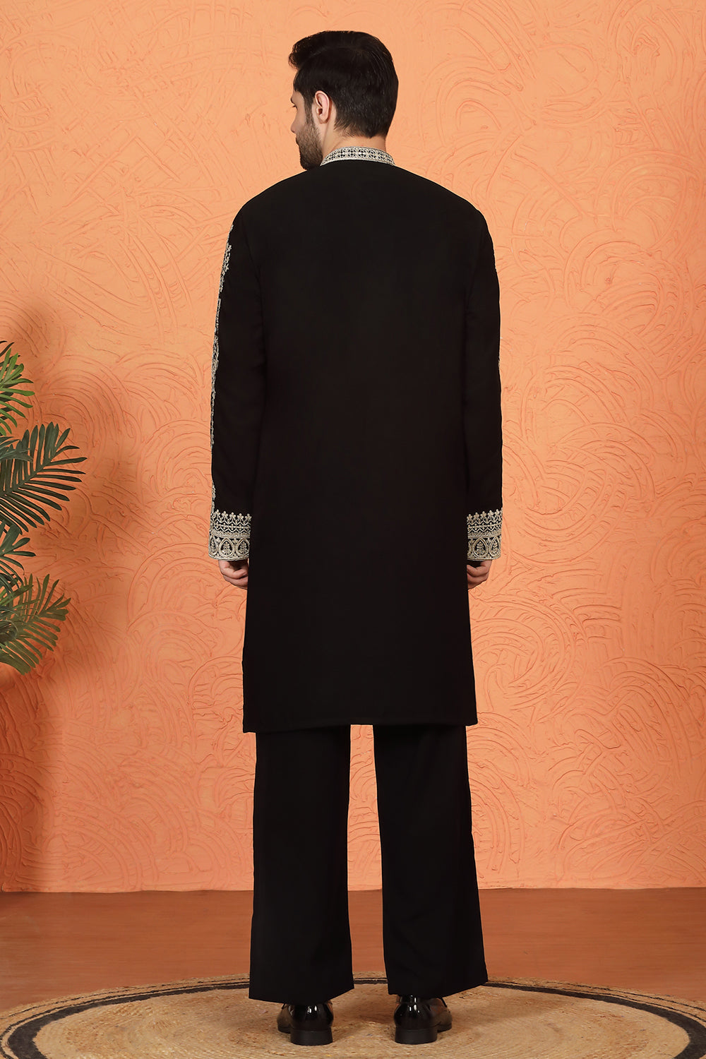 Royal Black Kashmiri Embroidered Kurta with Loose Fit Parallel Matching  Pants