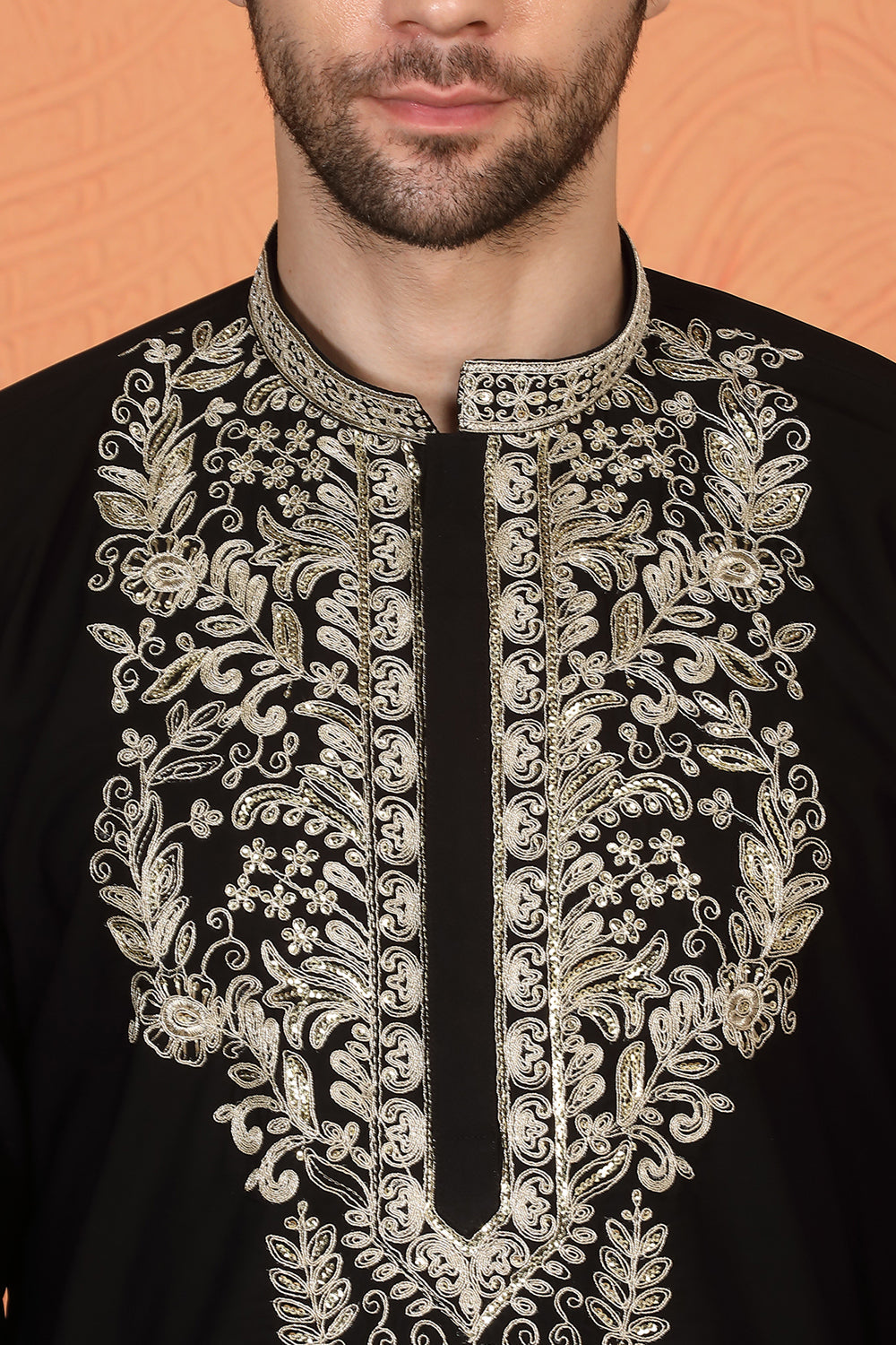Royal Black Kashmiri Embroidered Kurta with Loose Fit Parallel Matching  Pants