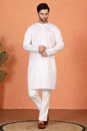 Royal White Kurta with Matching Back Elastic Pants