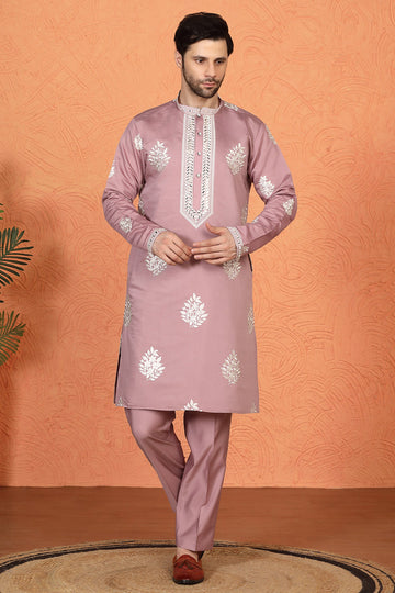 Saaheb  Embroidered  Kurta with Back Elastic Matching Pants
