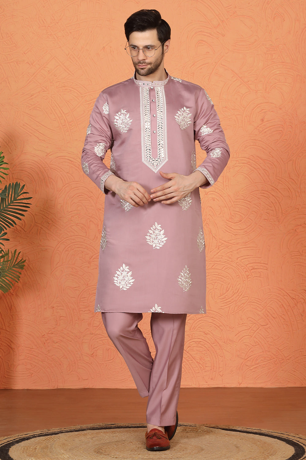 Saaheb  Embroidered  Kurta with Back Elastic Matching Pants