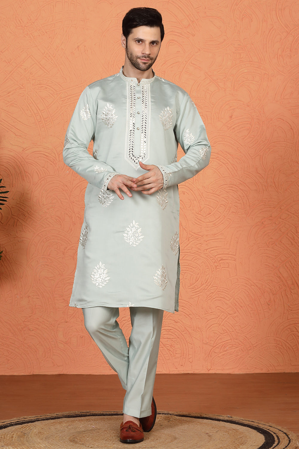 Saaheb  Embroidered  Kurta with Back Elastic Matching Pants