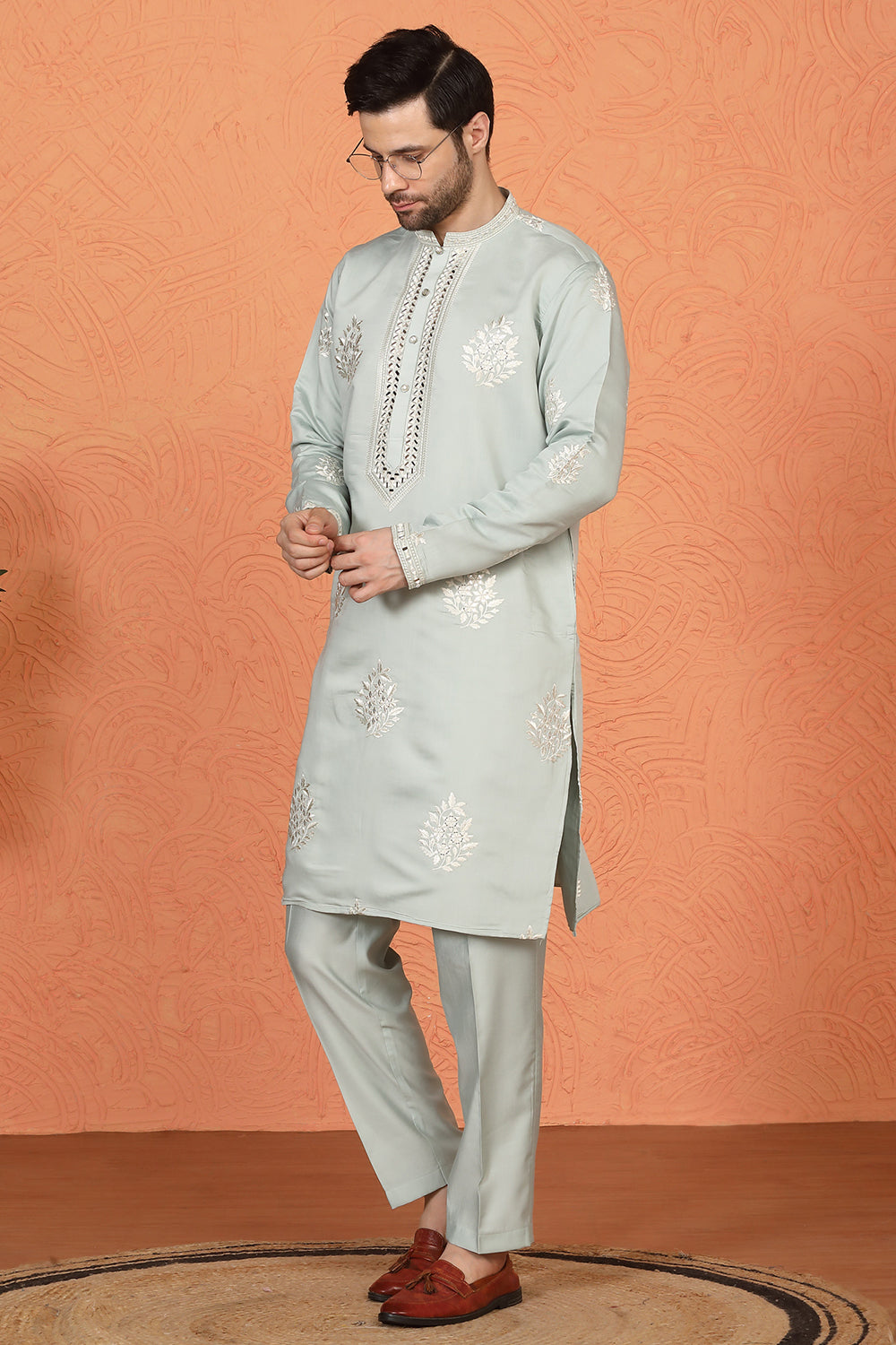 Saaheb  Embroidered  Kurta with Back Elastic Matching Pants