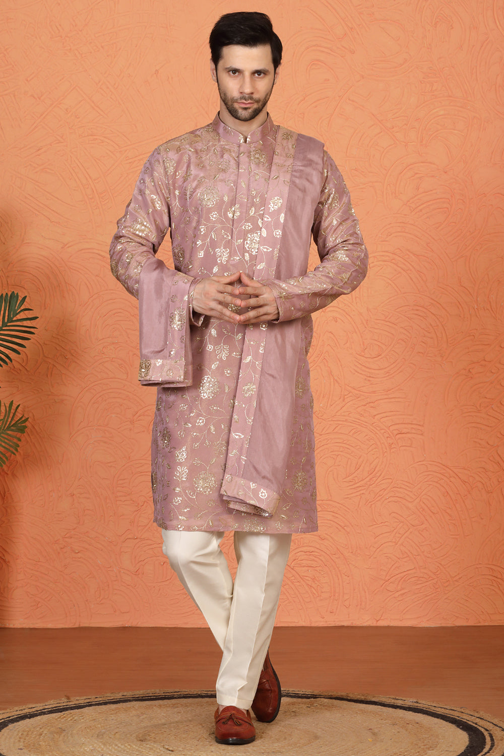 Son Zar Embroidered Kurta with  Back Elastic Pants And Dupatta