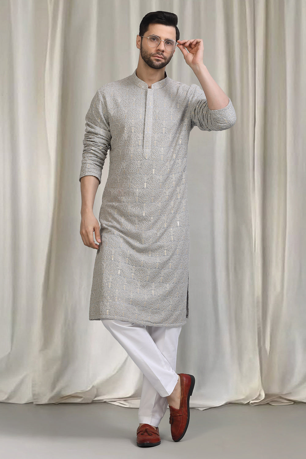 Swarna Utsav All Over  Embroidered Kurta With Back Elastic Pants