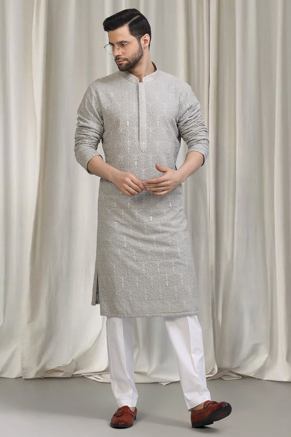 Swarna Utsav All Over  Embroidered Kurta With Back Elastic Pants