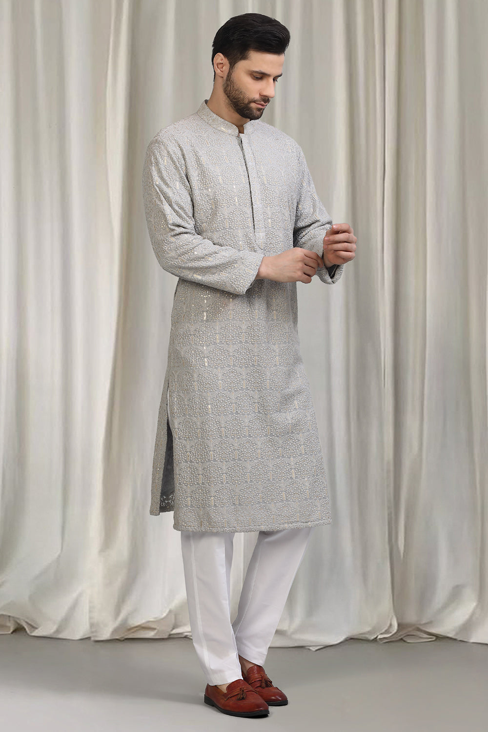 Swarna Utsav All Over  Embroidered Kurta With Back Elastic Pants