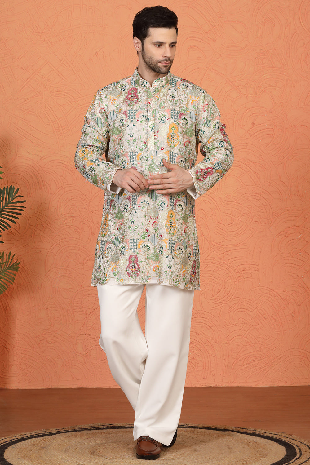 Utsav Embroidered Kurta  with Loose Fit Back Elastic Parallel Pants