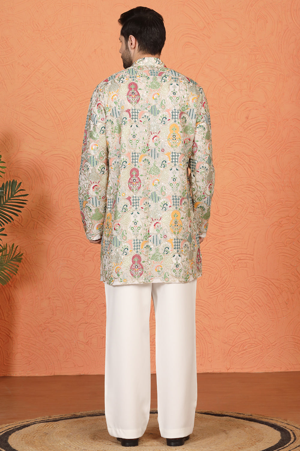Utsav Embroidered Kurta  with Loose Fit Back Elastic Parallel Pants