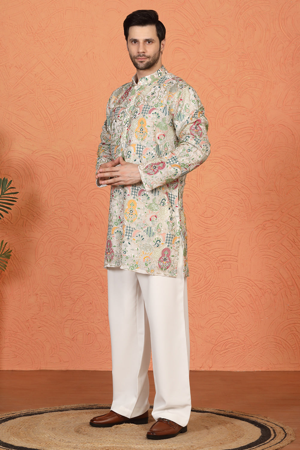 Utsav Embroidered Kurta  with Loose Fit Back Elastic Parallel Pants