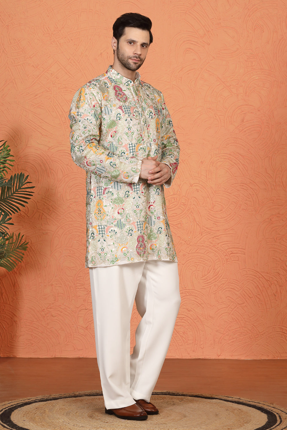 Utsav Embroidered Kurta  with Loose Fit Back Elastic Parallel Pants