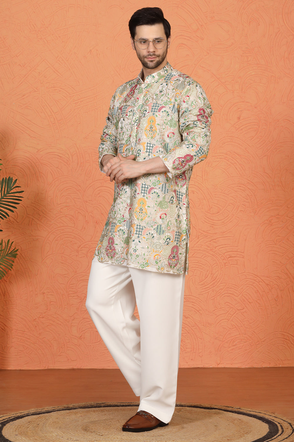 Utsav Embroidered Kurta  with Loose Fit Back Elastic Parallel Pants