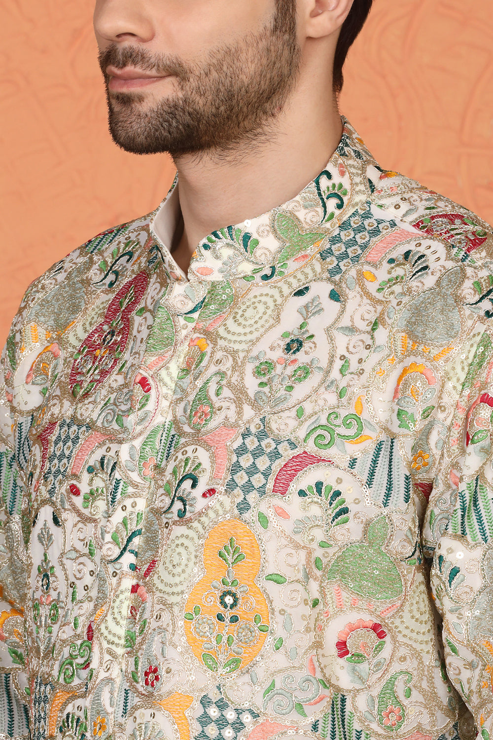 Utsav Embroidered Kurta  with Loose Fit Back Elastic Parallel Pants